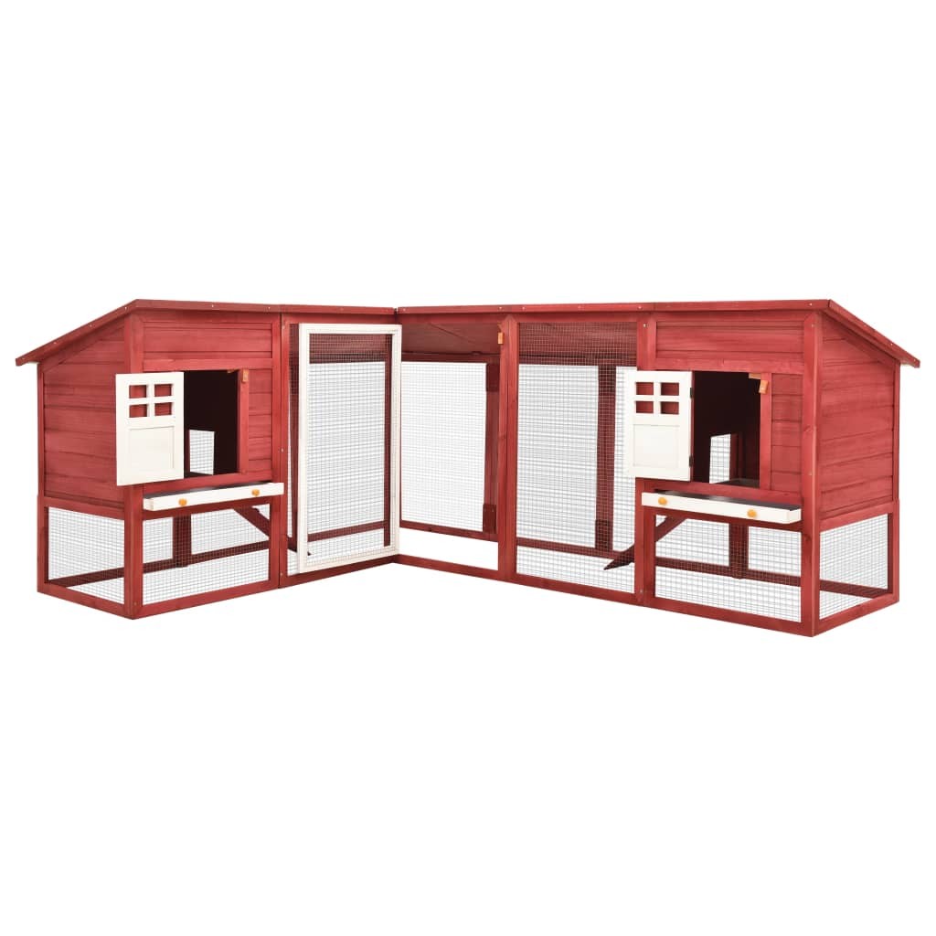 Outdoor Rabbit Hutch with Run Red and White Solid Fir Wood